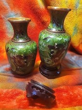 Two Mid-20th Century Chinese Cloisonné Dragon Vases Oringinal Box picture