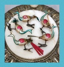 SET 5 Antique 1920s GERMANY Hand-Blown MERCURY GLASS PEACOCK Xmas Tree Ornaments picture