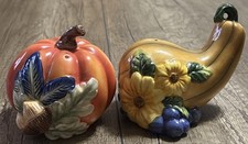 Vintage Ceramic Salt & Pepper Shakers Pumpkin & Squash Gourd Thanksgiving Fall picture
