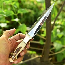 Vintage V-42 Double-Edge British Special Forces WWII Dagger Knife Stag Handle picture