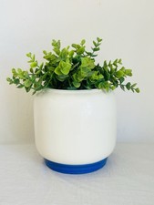 Vintage Ceramic Planter Cream with Blue Base by Knowles Utility Ware picture