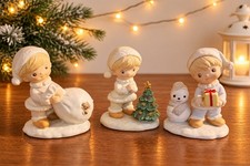 Homco 5613 Vintage Ceramic Christmas Children Figurines 3 Piece Set picture