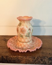 FENTON-Vintage Burmese Diamond Optic Fairy Lamp-Signed L. Everson 2002 picture