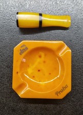 Vintage Sailboat Figurine Miniature Metal Boat on Amber Yellow Bakelite Stand picture