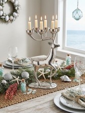 Vintage Pottery Barn Silver Metal Reindeer Candelabra  picture