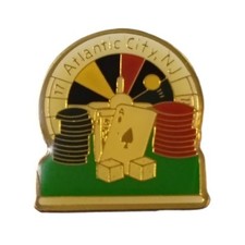 Atlantic City New Jersey Casino Paying Cards Roulette Wheel Travel Souvenir Pin picture
