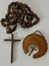 Vintage Large Wooden Wall Rosary Catholic Devotional & Mohawk Trail Wall Plaque  picture