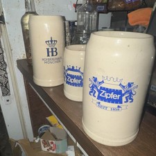 3 Rare Vntage HB & Zipfer Seit 1858 1 Liter Ceramic Beer Stein Hand Made picture
