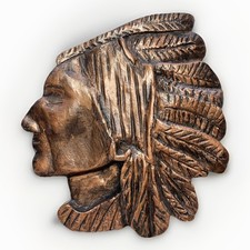 Vintage Native American Indian Bust Head Wood Wall Plaque Hanging Advertising  picture