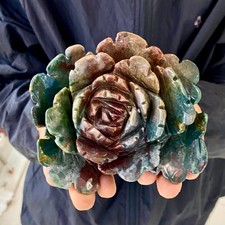 1.21LB Natural Ocean Jasper Peony Flower Carving Crystal Healing Home Ornament picture