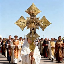 Ethiopian Axum Copper Processional Cross 32.5in Church Religious Catholic Decor picture
