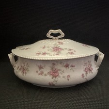 Schwarzburg Germany Porcelain Tureen w/ Lid White Pink Green Floral w/ Gold picture