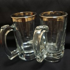 Pair of Paşabahçe Turkish Glass Tankards / Mugs / Vase – Silver Rim picture