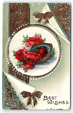 c1910 CROOKSTON MINNESOTA BEST WISHES ROSES GUILDED EMBOSSED POSTCARD P3642 picture