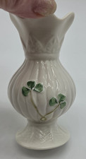 Belleek Miniature Porcelain Bud Vase Irish White/Green Clover Shamrock Glazed picture