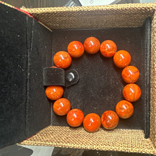 Natural Nanhong Agate Bracelet 15mm Red Round Beads Chinese Gemstone picture