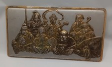Vintage Seven Lucky Gods Relief 6.25 x 3.25 in Gold Bronze Tone Metal Decor picture