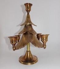 Vintage Solid Brass Christmas Tree Candelabra Candleholder 9.5