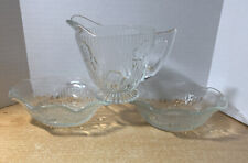 3 Pcs Jeannette Iris and Herringbone Depression Clear Creamer & 2 Berry Bowls picture