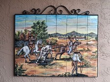 Vintage Mexican Tile Mural Hacienda Las Higuerillas 24x35 Wrought Iron Frame Art picture