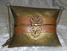 Vintage 1930's Art Nouveau Stamped Brass Copper Pillow Purse Chain Evening Bag picture