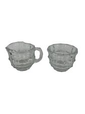 Sugar and Creamer Server Set Clear Pressed Glass Square Raised On Edges Design picture