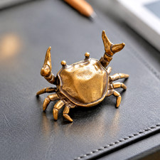 SOLID BRASS Crab Statue Mini Antique Animal Figurine - Tea Pet Paperweight Gift picture