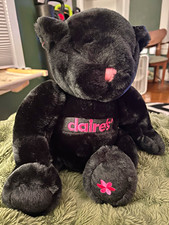Claire's Black Pink Cat Plush Bean Bag Pink Nose Flower Paw Vintage 2000 picture