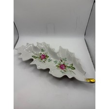 Old Nuremberg Bavaria Germany Porcelain Leaf Dish Pink Rose Gold Trim 10.5 Inch picture