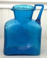 Vintage Blenko Blue Pitcher with Applied Handle Rare/HTF picture