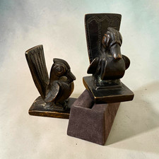 Antique 3” Metal European Art Deco Bird Bookends Pair, ca. 1920-30 Rare picture