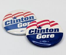 Two 1992 Clinton Gore Presidential Election Pinback Buttons Pin 1 3/4