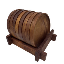 8X Laurids Lonborg Denmark Coasters Wood Teak Mid Century Modern w/ Holder 3.25