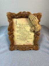 Vintage The Lord's Prayer Wall Plaque 3D Praying Hands Ornate Faux Wood Frame picture