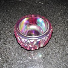 Vintage Iridescent Carnival Glass Salt Cellar Floral Embossed Oil Slick ruby picture