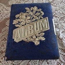 Antique Victorian Photo Album Blue Velvet Full of Photos Cabinet Cards picture