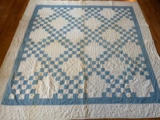 Vintage/Antique Hand Quilted Double Irish Chain Quilt Beautiful Blue 74