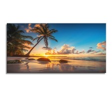 Aibonnly Canvas Painting Sunset Tropical Beach 1 Piece Blue Sky Ocean Seaview picture