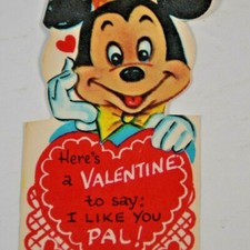 c 1930s 1940s Disney Valentines Mickey Mouse I Like You Pal Diecut Made in USA picture