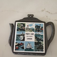 Vintage Peggy’s Cove Nova Scotia trivet cast iron & tile hot pad wall decor 80s picture