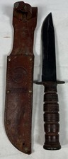 CAMILLUS USMC Knife Leather Handle NY USA USMC Brown Sheath 12” Fixed picture
