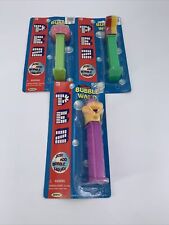 Pez Bubble Wand Set Of 3 From 1996 MOC - Retired. Green Man, Purple Dino,Whistle picture