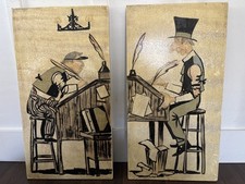 Vintage Harris G. Strong Wall Plaques Pair 30x16 Mid Century Oil Crackle Art MCM picture