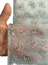 Vintage Flocked Organza Fabric Sheer w Floral Bouquet 1960s 45 Wide 1 Yd picture