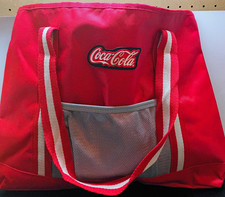 Coca-Cola Red Insulated Cooler Tote Bag, White Straps, Gray Mesh Pocket picture