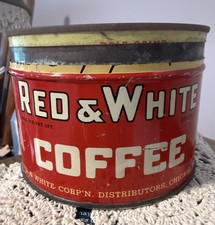 VINTAGE RED & WHITE #1 KEYWIND COFFEE TIN COOL GRAPHICS picture
