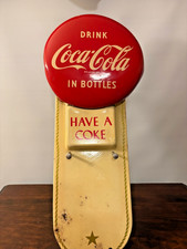 Vintage Coco-Cola Advertising Sign Calendar Holder Tin Button Have a Coke picture