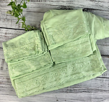 Vintage Green Queen Sheet Set w Four Pillow Cases Embroidery Eyelet Granny Core picture