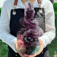 3.3LB Natural top fluorite quartz crystal hand carved dragon healing G8011 picture