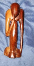 Hand Carved Wood Abstract Man/Thinker, 13